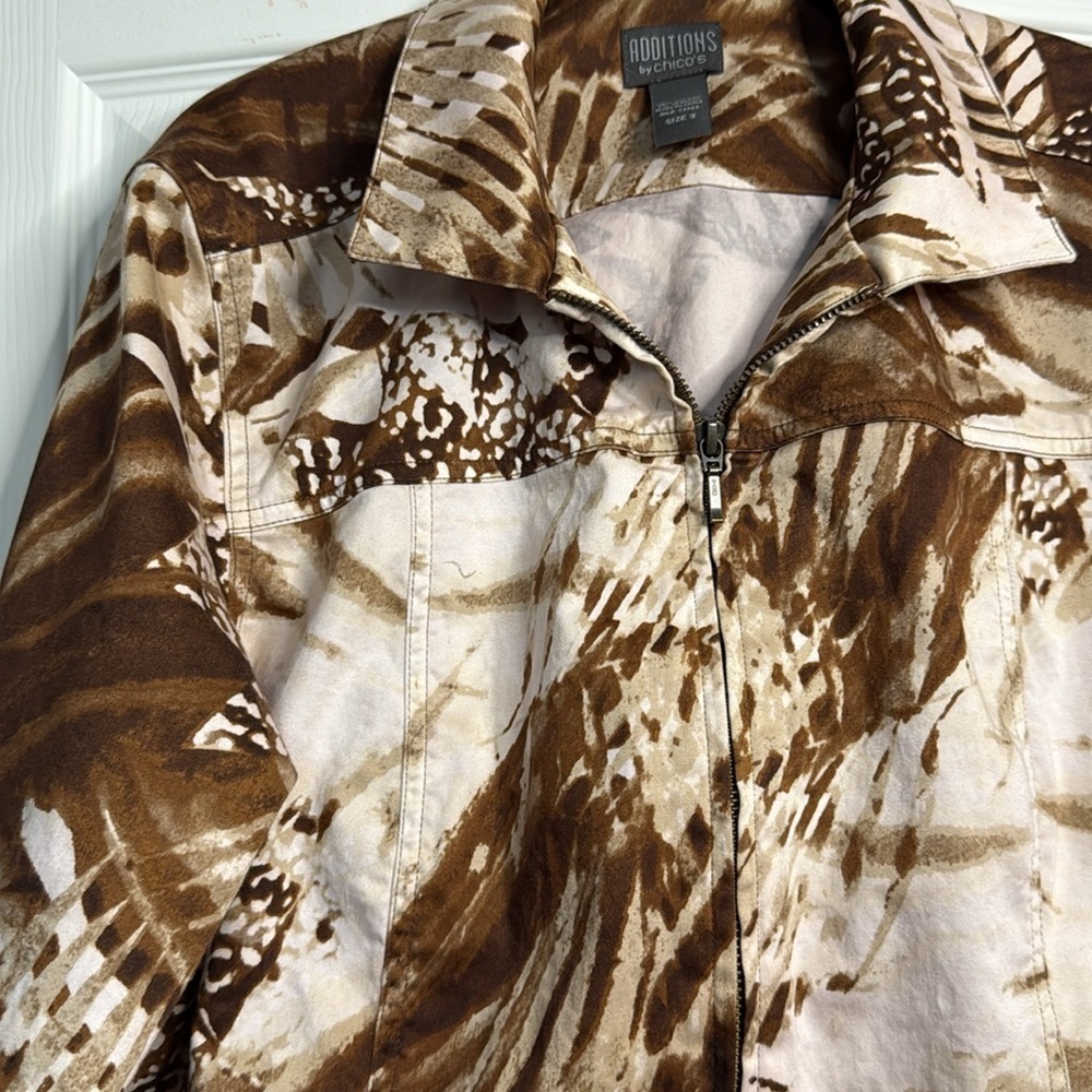 Chico's Additions Brown and Cream Animal Print Jacket Size 3(16) - Picture 2 of 7